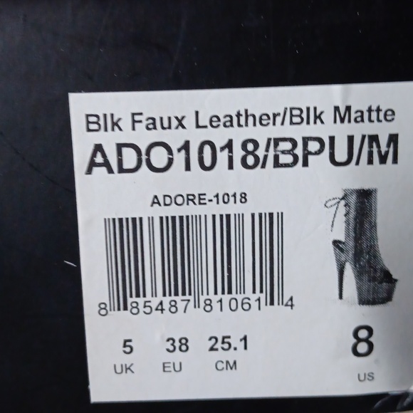 Pleaser Black Matte ADORE-1018 Size 8 - Picture 4 of 4